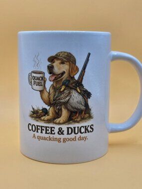 Funny Duck Hunting Dog 15oz Ceramic Mug "Coffee & Duck" Cup Labrador Hunter Gift